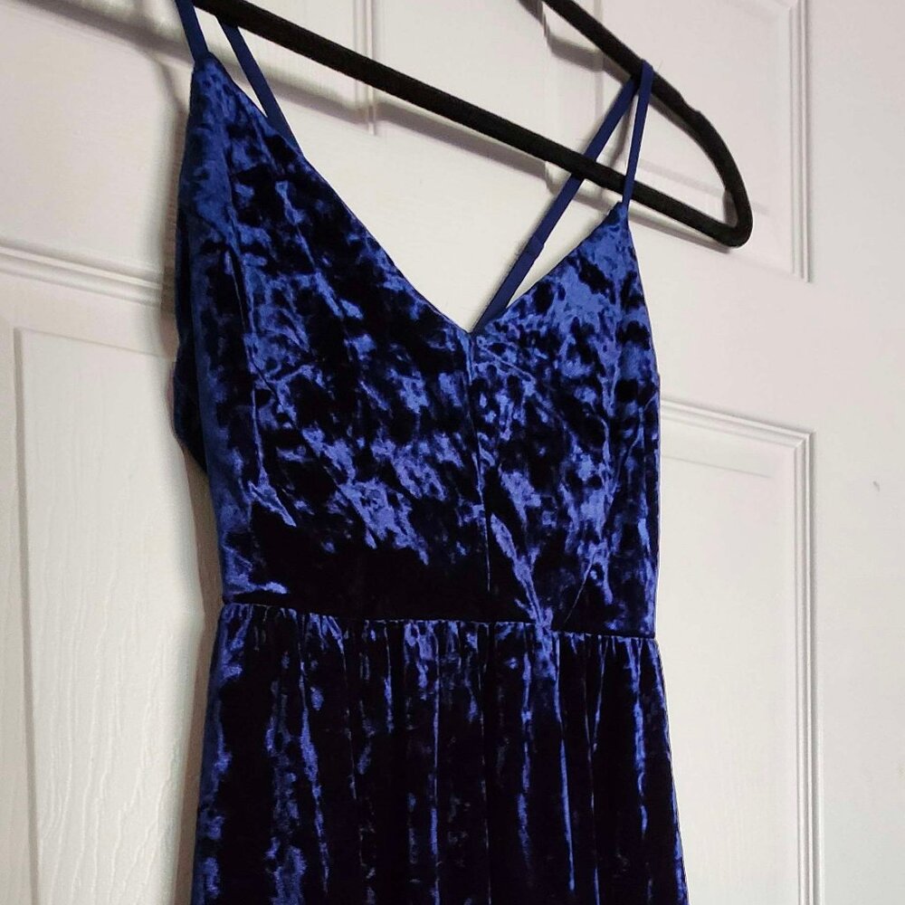 Crushed Velvet Blue Skater Dress